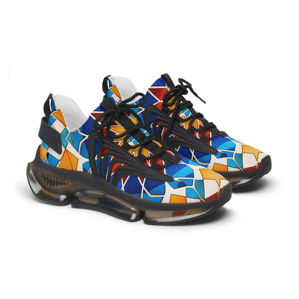 Multicoloured Geometric Women's Mesh Sneakers with black sole, side view