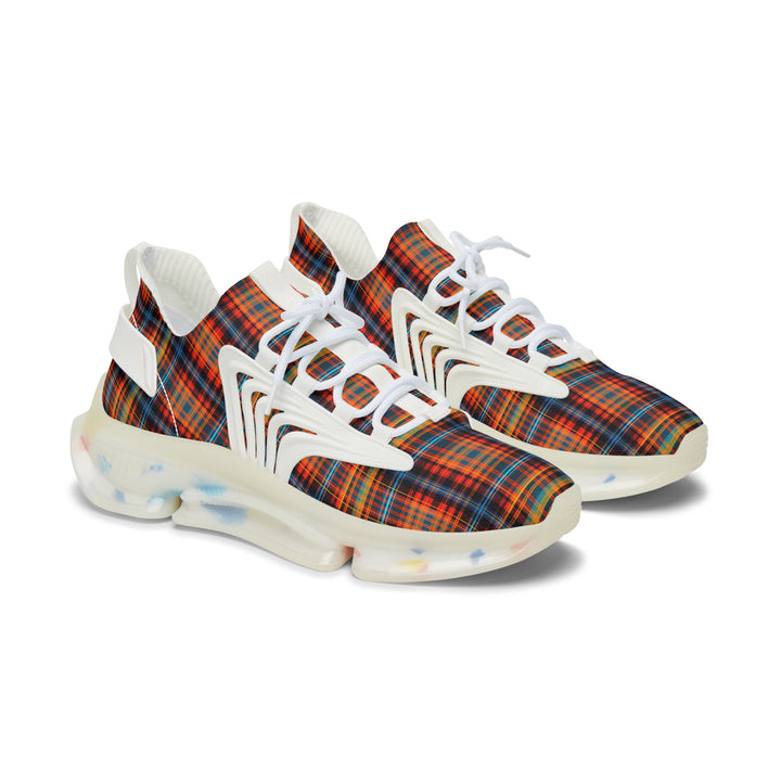 Multicolored Checkered Women's Mesh Sneakers with white sole, side view