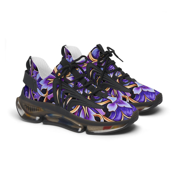 Purple Floral Abstraction Women's Mesh Sneakers. FB-000006