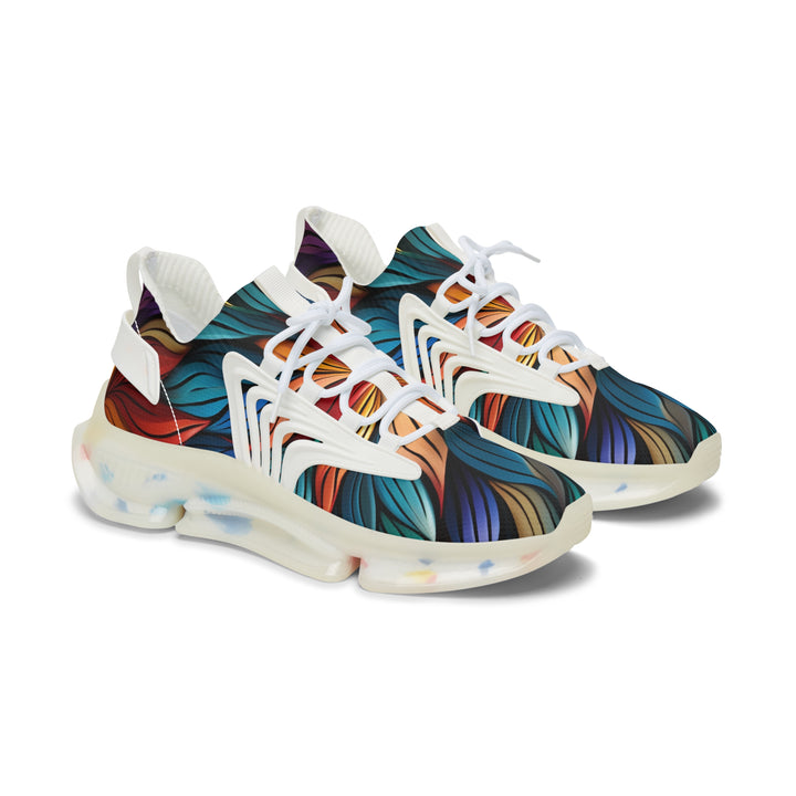 Colorful Petals Patterned Female Mesh Sneakers with white sole, side view