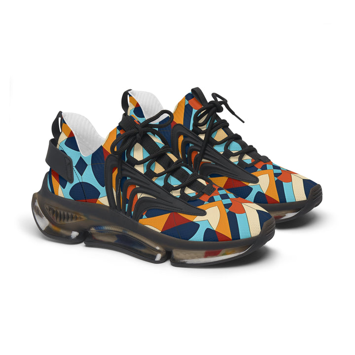 Multicolor Abstracted Geometry Women's Mesh Sneakers with black sole, side view