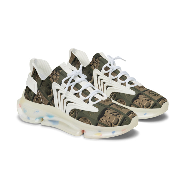 Green 3D Camouflage Mesh Sneakers for Women with white sole, side view