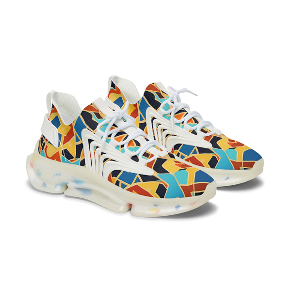 Blue Orange Geometry Female Mesh Sneakers with white sole, side view