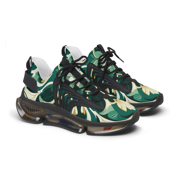 Green floral abstraction Women's Mesh Sneakers. FB-000015