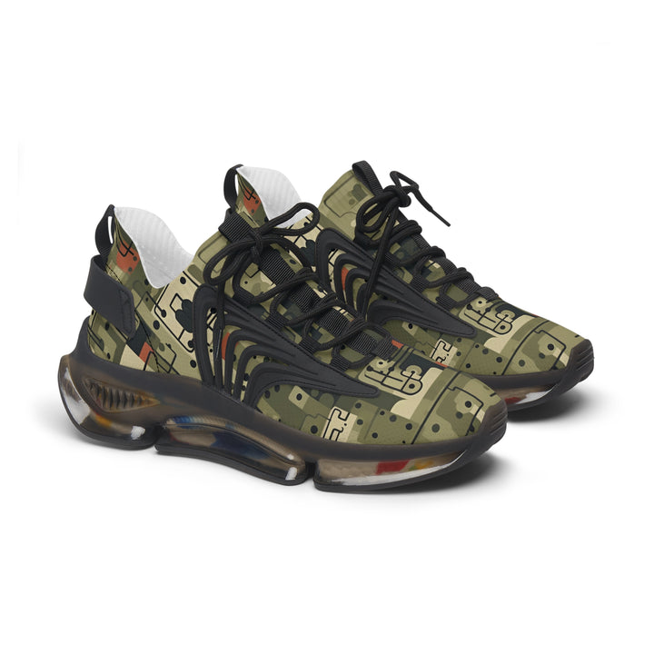 Green Camouflage Microshemes Mesh Sneakers for Women with black sole, side view