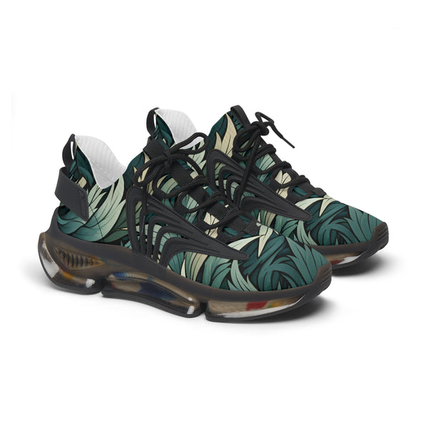 Green Floral Absrtracted Mesh Sneakers for Womens with black sole, side view