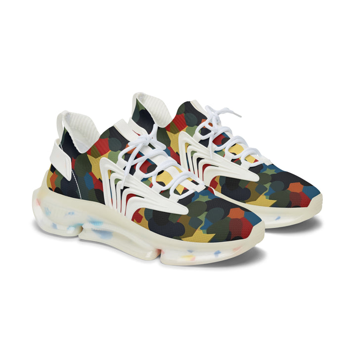 Multicolor Geometry Figures Women's Mesh Sneakers with white sole, side view