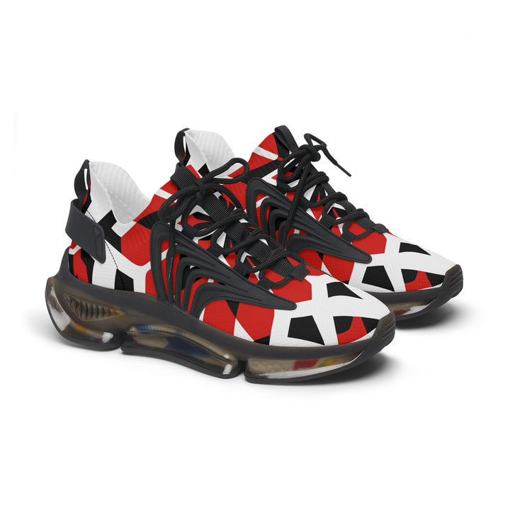 Red-White Abstracted Female Mesh Sneakers with black sole, side view