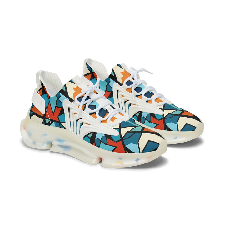 Multicolored Geometry Abstraction Female Mesh Sneakers with white sole, side view