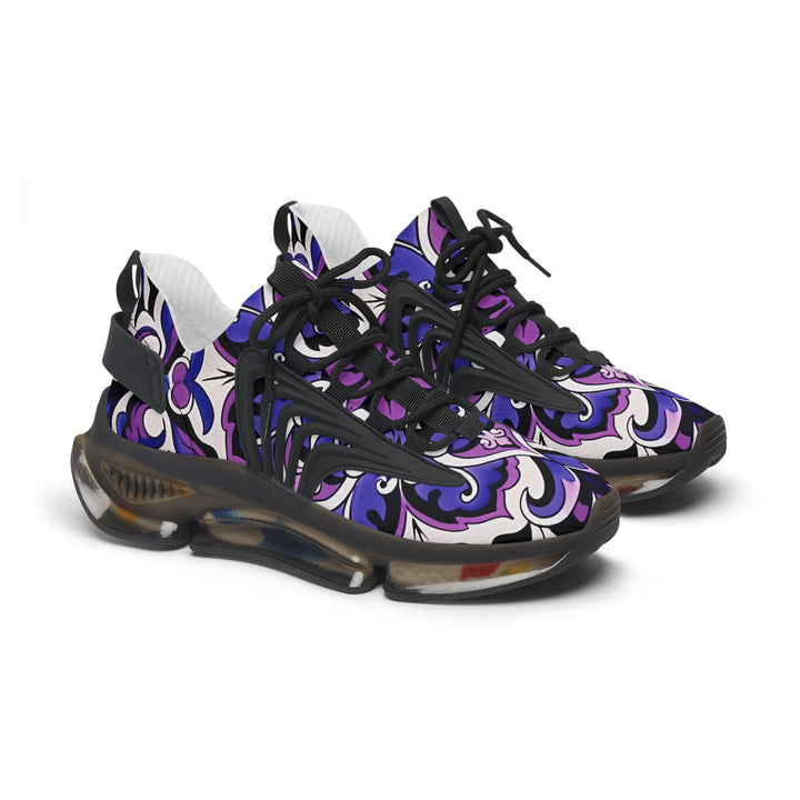 Floral Abstraction Purple Female Mesh Sneakers with black sole, side view