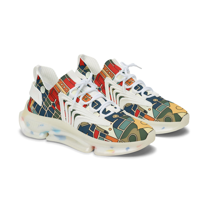 Multicolored Camouflage Female Mesh Sneakers with white sole, side view