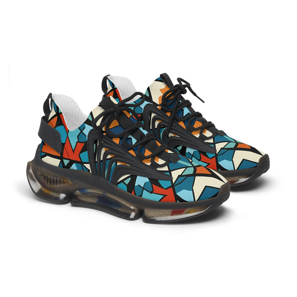 Multicolored Geometry Abstraction Female Mesh Sneakers with black sole, side view