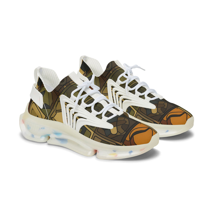 Orange-Green Camouflage Female Mesh Sneakers with white sole, side view