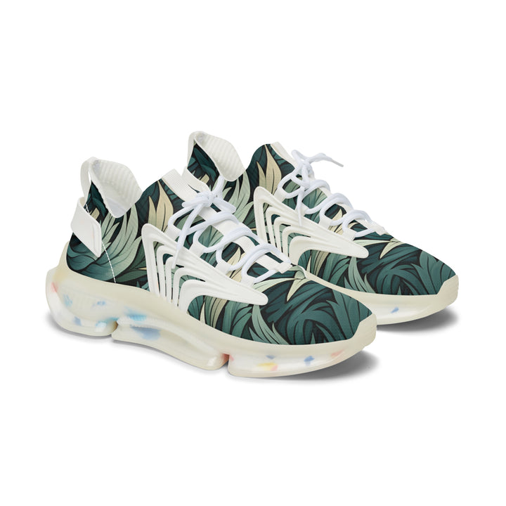 Green Floral Absrtracted Mesh Sneakers for Womens with white sole, side view