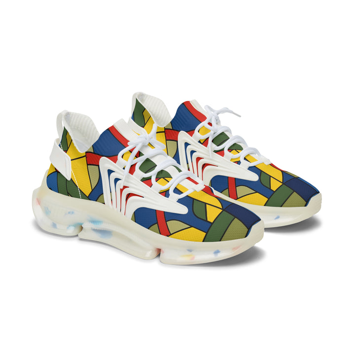 Multicolor Bright Geometry Lady's Mesh Sneakers with white sole, side view