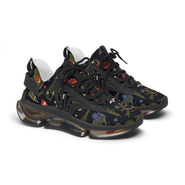 Navy-Green Camouflage Lady's Mesh Sneakers with black sole, side view