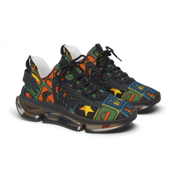 Multicolor Star Geometry Women's Mesh Sneakers with black sole, side view