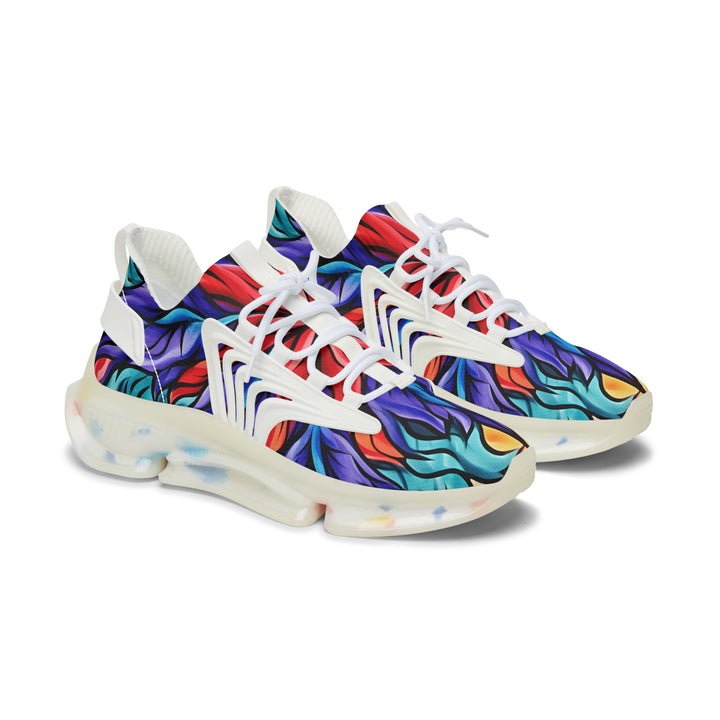 Neon Multicolor Petals Women's Mesh Sneakers with white sole, side view