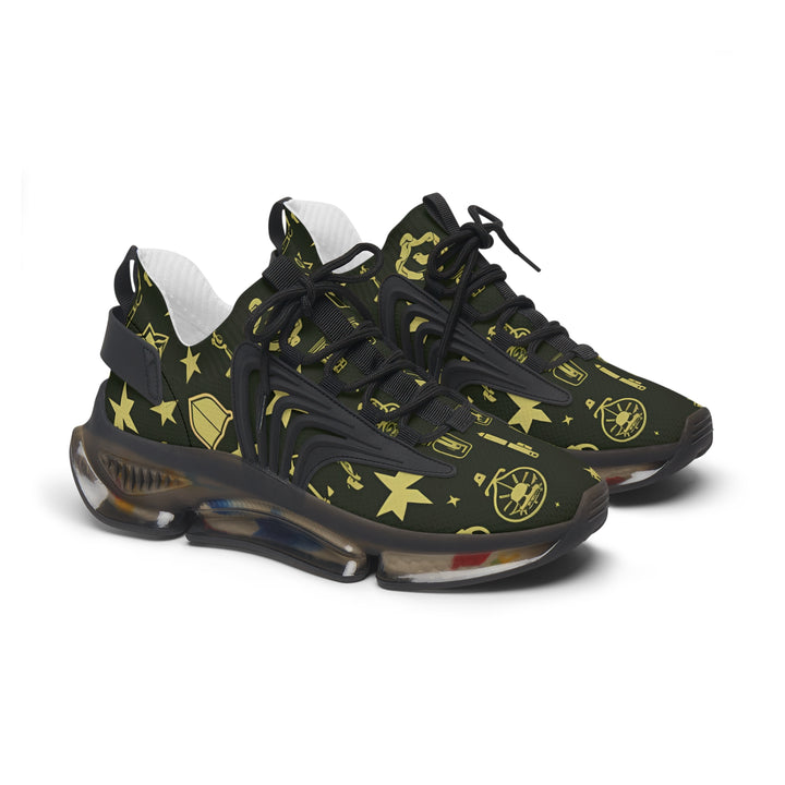 Dark Green Camouflage Mesh Sneakers for Ladies with black sole, side view