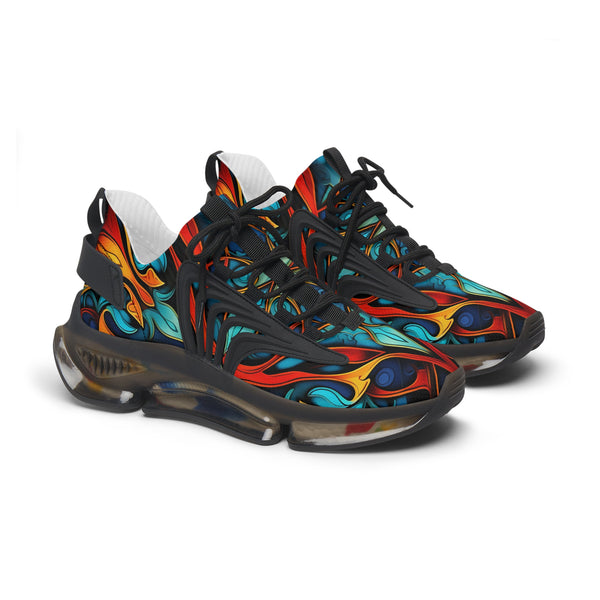 Turquoise-Red & Blue Floral Women's Mesh Sneakers with black sole, side view