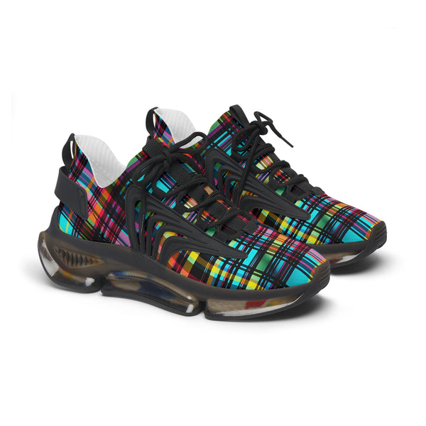 Bright Checkred Mesh Sneakers for Womens with black sole, side view