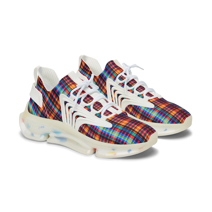 Colorful Checkred Women's Mesh Sneakers with white sole, side view