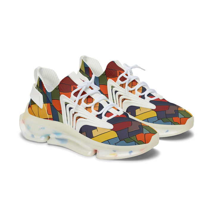 Multicolored Caouflage Women's Mesh Sneakers with white sole, side view