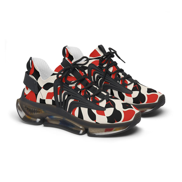 Red black white abstraction Women's Mesh Sneakers. AB-000022