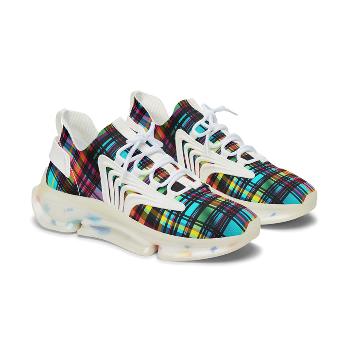 Bright Checkred Mesh Sneakers for Womens with white sole, side view