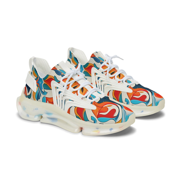 Floral Bright Abstraction Lady's Mesh Sneakers with white sole, side view