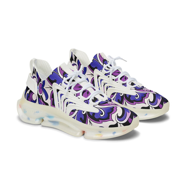 Floral Abstraction Purple Female Mesh Sneakers with white sole, side view