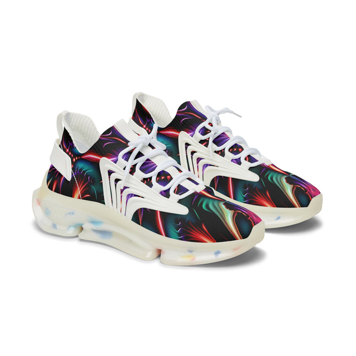 Asbtracted Print Bright Mesh Sneakers for Womens with white sole, side view